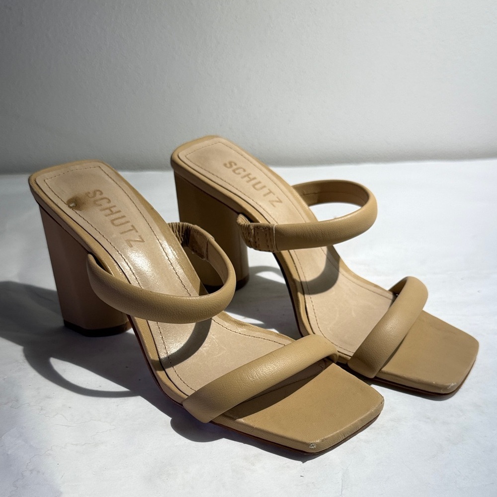 Used SCHUTZ Women's Beige Strappy Heels sz 5 B